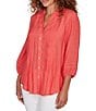 Ruby Rd. Silky Slub Woven Split V-Neck 3/4 Sleeve Button Front Top - Image 4