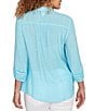 Ruby Rd. Silky Slub Woven Split V-Neck 3/4 Sleeve Button Front Top, Color:Aruba Blue - Image 2