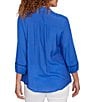 Ruby Rd. Silky Slub Woven Split V-Neck 3/4 Sleeve Button Front Top - Image 6