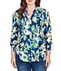 Ruby Rd. Silky Voile Floral Band V-Neck 3/4 Sleeve Button-Front Blouse, Color:Jewel Multi - Image 1