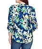 Ruby Rd. Silky Voile Floral Band V-Neck 3/4 Sleeve Button-Front Blouse, Color:Jewel Multi - Image 2