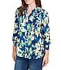 Ruby Rd. Silky Voile Floral Band V-Neck 3/4 Sleeve Button-Front Blouse, Color:Jewel Multi - Image 4