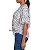 Ruby Rd. Silky Voile Printed Round Neck Short Flutter Sleeve Tie-Front Top, Color:Blue Sky Multi - Image 3