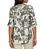 Ruby Rd. Silky Voile Shadow Floral Split V-Neck 3/4 Sleeve Pleated Button Front Shirt - Image 2