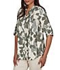 Ruby Rd. Silky Voile Shadow Floral Split V-Neck 3/4 Sleeve Pleated Button Front Shirt - Image 3