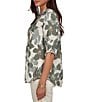 Ruby Rd. Silky Voile Shadow Floral Split V-Neck 3/4 Sleeve Pleated Button Front Shirt - Image 4