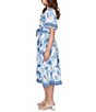 Ruby Rd. Silky Voile Toile Border Print Split Round V-Neck Short Sleeve Belted Midi Dress - Image 3