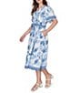 Ruby Rd. Silky Voile Toile Border Print Split Round V-Neck Short Sleeve Belted Midi Dress - Image 4