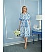 Ruby Rd. Silky Voile Toile Border Print Split Round V-Neck Short Sleeve Belted Midi Dress - Image 5