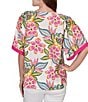Ruby Rd. Silky Voile Tropical Floral Split V-Neck Elbow Sleeve Blouse - Image 2