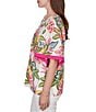Ruby Rd. Silky Voile Tropical Floral Split V-Neck Elbow Sleeve Blouse - Image 4