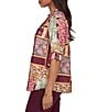 Ruby Rd. Silky Voile Woven Patchwork Tropical Print Split V-Neck 3/4 Roll-Tab Sleeve Button Front Shirt - Image 4
