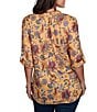 Ruby Rd. Slub Jersey Floral Vines Split V-Neck Elbow Roll-Tab Sleeve Button-Front Shirt - Image 2