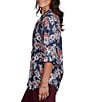 Ruby Rd. Slub Jersey Kensington Inspired Floral Split V-Neck Elbow Roll-Tab Sleeve Button-Front Shirt - Image 3