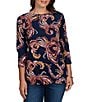 Ruby Rd. Slub Knit Paisley Boat Neck 3/4 Sleeve Top - Image 4