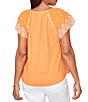 Ruby Rd. Slub Knit Split V-Neck Short Embroidered Sleeve Top - Image 6