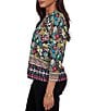 Ruby Rd. Slub Knit Vibrant Paradise-Inspired Split V-Neck Cuffed 3/4 Sleeve Top - Image 3