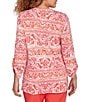 Ruby Rd. Slub Knit Woodblock V-Neck 3/4 Roll-Tab Sleeve Top - Image 2