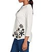 Ruby Rd. Soft Cotton Blend Snowflake Boat Neck 3/4 Sleeves Top, Color:Alabaster Multi - Image 3