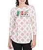 Ruby Rd. Soft Cotton Blend Winter Wonderland Snowflake Print Top, Color:Lipstick Multi - Image 1