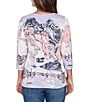 Ruby Rd. Soft Cotton Jersey Novelty Horseshoe Neck 3/4 Sleeve Excursion Top, Color:Lilac Multi - Image 2