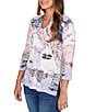 Ruby Rd. Soft Cotton Jersey Novelty Horseshoe Neck 3/4 Sleeve Excursion Top, Color:Lilac Multi - Image 4