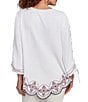 Ruby Rd. Soft Crepe Gauze Embroidered Scoop Neck 3/4 Tie Sleeve Top, Color:White Multi - Image 2