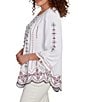 Ruby Rd. Soft Crepe Gauze Embroidered Scoop Neck 3/4 Tie Sleeve Top, Color:White Multi - Image 3
