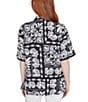 Ruby Rd. Soft Crepe Patchwork Point Collar Short Sleeve Button Front Shirt, Color:Black/White - Image 2