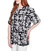 Ruby Rd. Soft Crepe Patchwork Point Collar Short Sleeve Button Front Shirt, Color:Black/White - Image 4