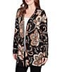 Ruby Rd. Soft Fine-Gauge Jacquard Knit Floral Long Sleeve Open-Front Cardigan, Color:Black Multi - Image 4