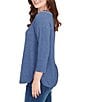 Ruby Rd. Soft Hatchi Knit Keyhole Neck 3/4 Sleeve Top, Color:Indigo - Image 3