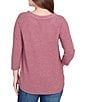 Ruby Rd. Soft Hatchi Knit Keyhole Neck 3/4 Sleeve Top, Color:Raisin - Image 2