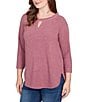 Ruby Rd. Soft Hatchi Knit Keyhole Neck 3/4 Sleeve Top, Color:Raisin - Image 4