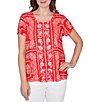 Ruby Rd. Soft Knit Bandana Scoop Neck Short Sleeve Top - Image 4