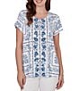 Ruby Rd. Soft Knit Bandana Scoop Neck Short Sleeve Top - Image 1
