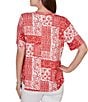 Ruby Rd. Soft Knit Patchwork Print Split V-Neck Short Sleeve Tee Top - Image 5