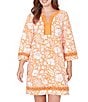 Ruby Rd. Soft Knit Tropical Print Split Round Neck 3/4 Sleeve Shift Dress - Image 1