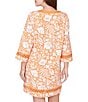 Ruby Rd. Soft Knit Tropical Print Split Round Neck 3/4 Sleeve Shift Dress - Image 2