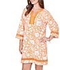 Ruby Rd. Soft Knit Tropical Print Split Round Neck 3/4 Sleeve Shift Dress - Image 4