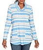 Ruby Rd. Soft Ribbed Knit Stripe Draped Cowl Neck Long Sleeve Top, Color:Bluebell Multi - Image 1
