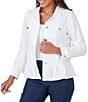 Color:White - Image 3 - Soft Stretch Denim Ruffle Peplum Hem Jacket