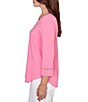 Ruby Rd. Soft Textured Knit Crew Neck 3/4 Sleeve Lace Trim Top - Image 3