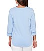 Ruby Rd. Soft Textured Knit Crew Neck 3/4 Sleeve Lace Trim Top - Image 6