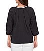 Ruby Rd. Soft Woven Embroidered Split V-Neck 3/4 Sleeve Top - Image 2