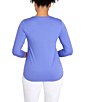 Color:Periwinkle - Image 2 - Solid Knit Cut-Out Detailed Jewel Neck 3/4 Sleeve Top