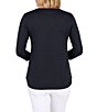 Color:Black - Image 2 - Solid Knit Cut-Out Detailed Jewel Neck 3/4 Sleeve Top