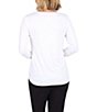 Color:White - Image 2 - Solid Knit Cut-Out Detailed Jewel Neck 3/4 Sleeve Top