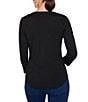 Color:Black - Image 2 - Solid Knit Scoop Neck 3/4 Sleeve Cotton Top