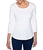 Color:Ivory - Image 1 - Solid Knit Scoop Neck 3/4 Sleeve Cotton Top